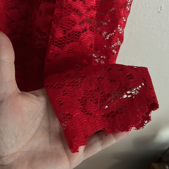 3/$40 Size Medium Lily Morgan Red Lace Overlay long sleeve Blouse - Picture 4 of 6